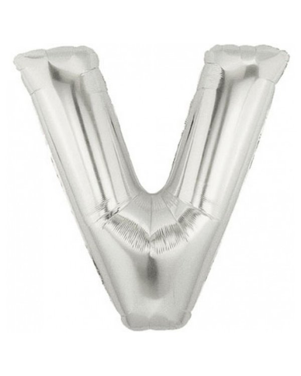 Шарик воздушный буква v цвет серебряный