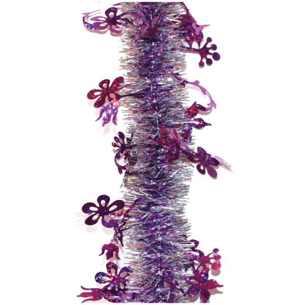 Мишура "Цветок", сиреневая, голография, 200x5 см 
