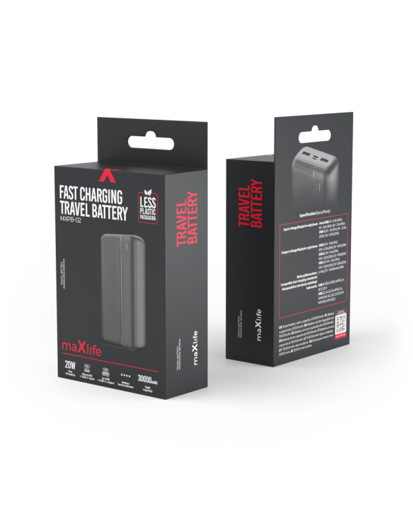 Maxlife power bank MXPB-02 PD QC 20W 30000 mAh black