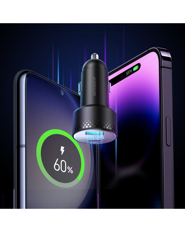 Car charger with voltmeter 53W (USB C, USB) Joyroom JR-CCD01 black