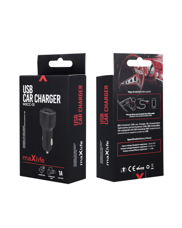 Maxlife MXCC-01 car charger 1x USB 1A black