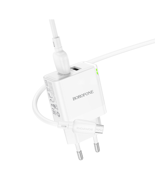 Borofone Настенное зарядное устройство BN15 Strong - 2xUSB - 2,1A с кабелем USB - Micro USB белый (повреждённая упаковка)