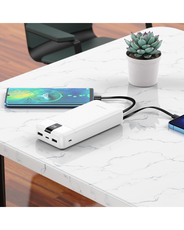 Borofone Power Bank 20000mAh BJ20A Mobile - 2xUSB - with 3 in 1 Micro USB, Type C, Lightning cable white