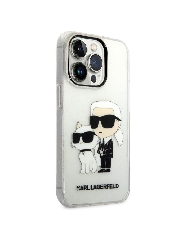 Karl Lagerfeld IML Glitter Karl and Choupette NFT Case for iPhone 14 Pro Transparent