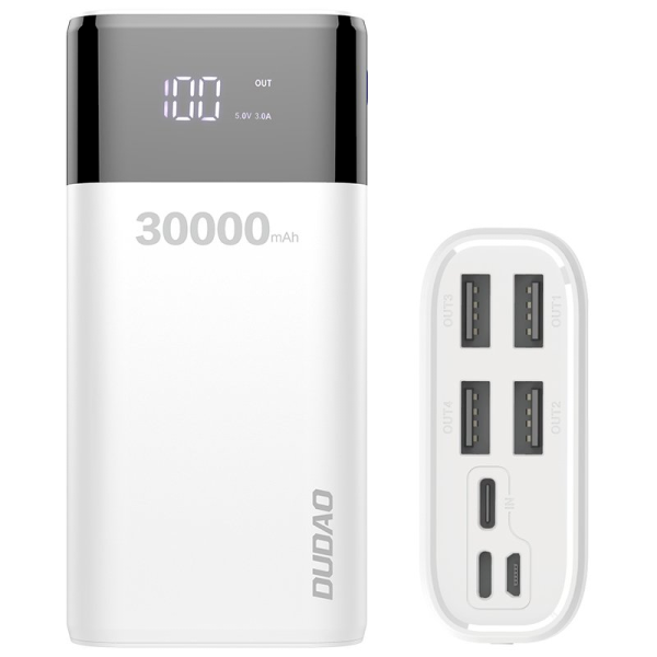 Dudao power bank 4x USB 30000mAh with LCD 4A white (K8Max white)