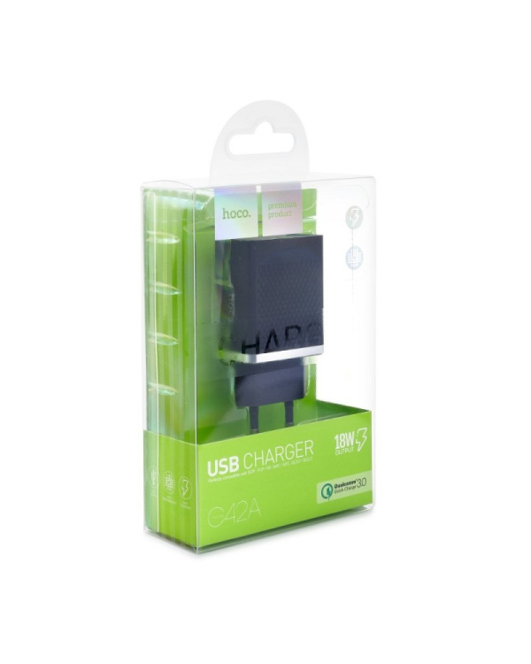 Hoco C42A Сетевое зарядное устройство USB-C / USB / 18W / 3A / Quick Charge 3.0 / Черное