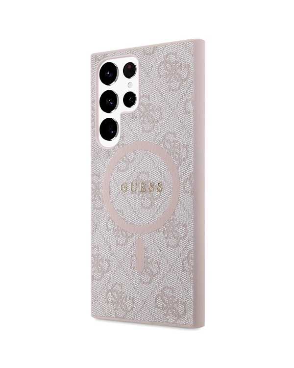 Guess 4G Collection Leather Metal Logo MagSafe Case for Samsung Galaxy S24 Ultra - Pink