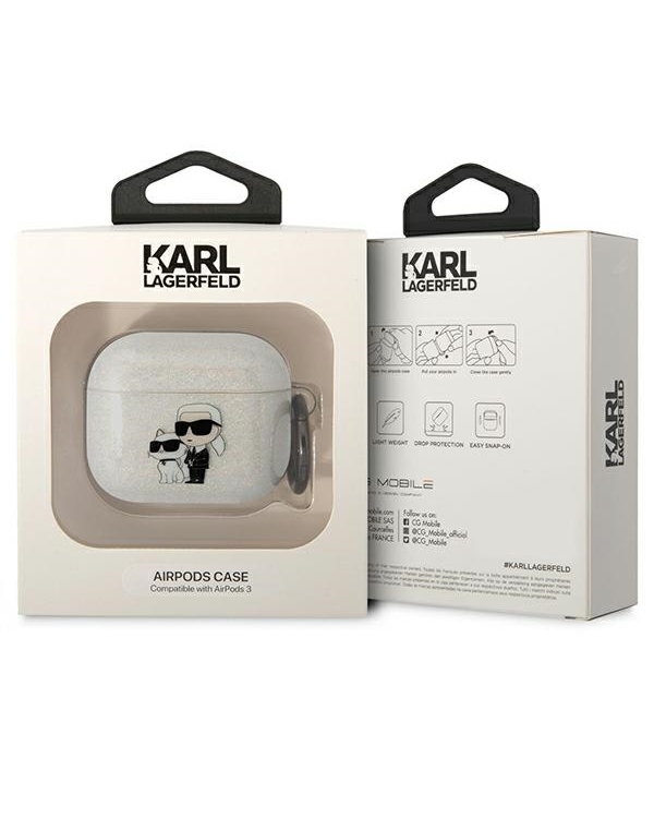 Karl Lagerfeld 3D Logo NFT Karl and Choupette TPU Glitter Case for Airpods 3 White