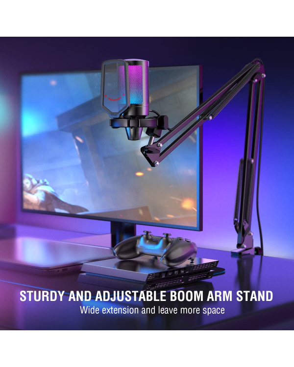 Микрофон Fifine AmpliGame A6T RGB для игр | подкасты | потоки | штатив | черный