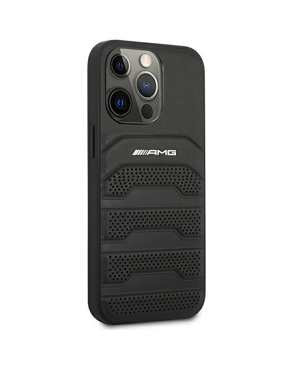AMG AMHCP14LGSEBK iPhone 14 Pro 6,1" |Черный жесткий чехол из натуральной кожи с тиснением в виде линий