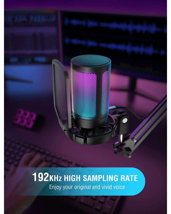Микрофон Fifine AmpliGame A6V RGB для игр | подкасты | потоки | штатив | черный