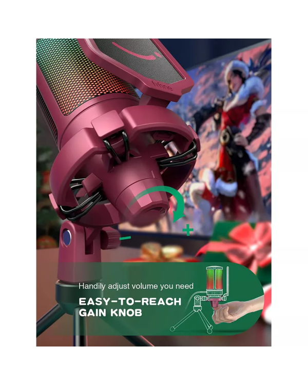 Микрофон Fifine AmpliGame A6V RGB для игр | подкасты | потоки | штатив | красный