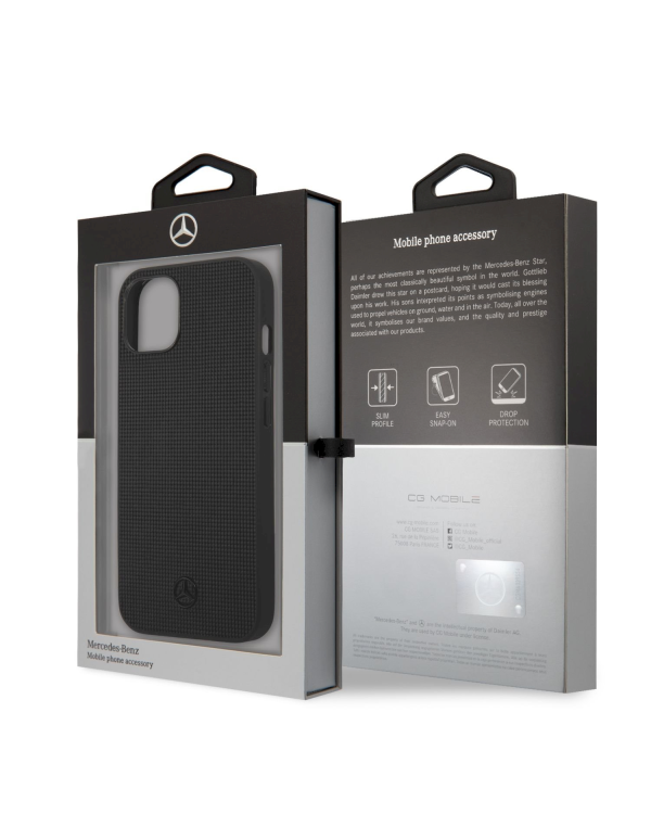 MEHCP13SMBLBK Mercedes Genuine Leather Meshed Hard Case for iPhone 13 Mini Black