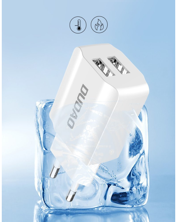Dudao EU wall charger 2x USB 5V / 2.4A + USB Type C cable white (A2EU + Type-c white)
