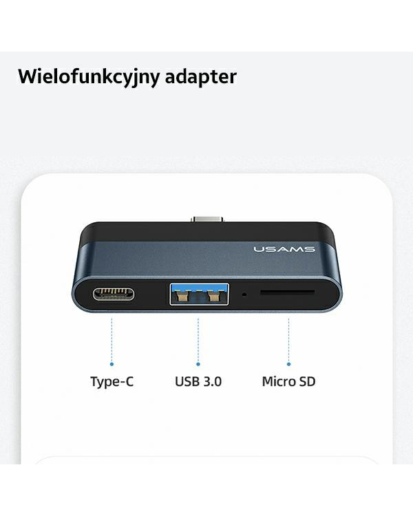 USAMS Adapter HUB USB 3.0|USB-C|Micro SD szary|grey SJ491HUB01 (US-SJ491)