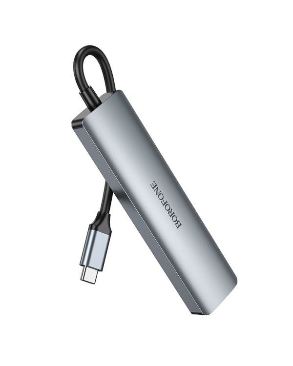 Borofone Adapter DH15 Buddy 6 in 1 - Type C to HDMI + Type C + USB 3.0 + USB 3.0 + SD + microSD - PD 100W grey