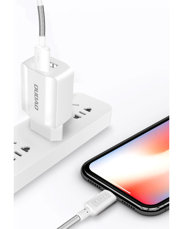 Dudao 2x USB Home Travel EU Adapter Wall Charger 5V/2.4A + Lightning cable white (A2EU + Lightning white)