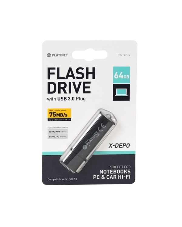 Platinet X-DEPO PMFU364 64GB USB 3.0 Флеш Память Черная