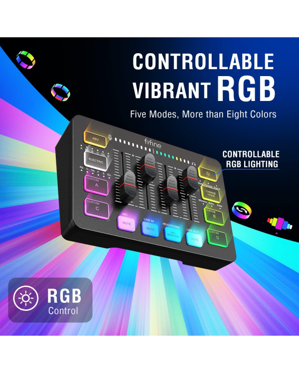 Fifine SC3 аудио микшер RGB | Streaming | XLR | 48V | Vocal черный
