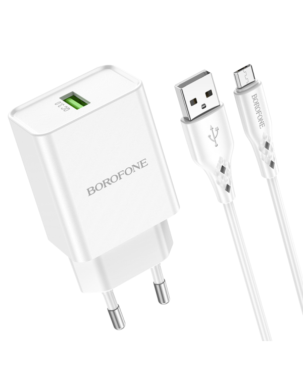 Зарядное устройство для телефона Borofone BN5 | USB | Quck Charge 3.0 | 18 Вт | + кабель Micro USB белый