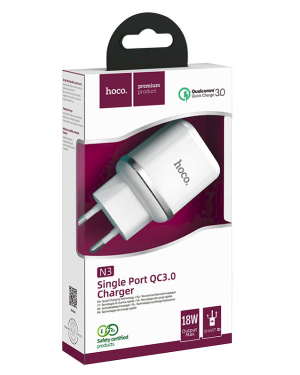 Hoco N3 сетевое зарядное устройство USB / 18W / 3A / Quick Charge 3.0 / белое