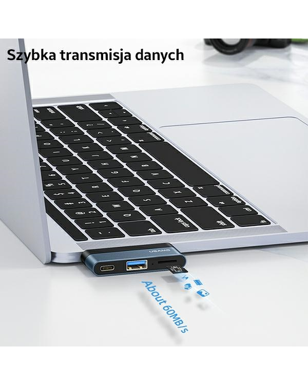 USAMS Adapter HUB USB 3.0|USB-C|Micro SD szary|grey SJ491HUB01 (US-SJ491)