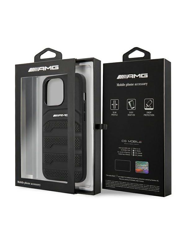 AMG AMHCP14LGSEBK iPhone 14 Pro 6,1" |Черный жесткий чехол из натуральной кожи с тиснением в виде линий