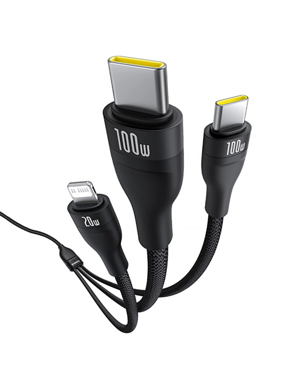 Baseus Flash Series 3 3in1 cable 100W USB-C - USB-C+USB-C+ Lightning 1.5m + 3 x 0.25 m - black