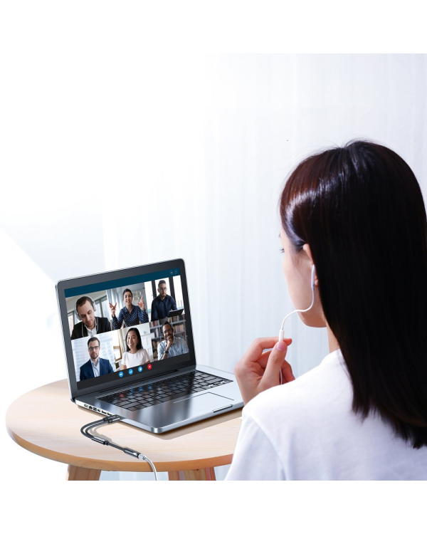 Joyroom AUX splitter audio cable 3,5 mm mini jack (female) - 2x 3,5 mm mini jack (male - microfon and headphones) 0,2m black (SY-A05)