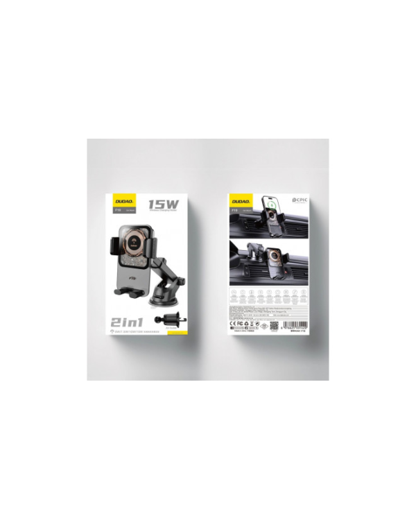 Автомобильный держатель Dudao F19 с зажимом и индуктивным зарядным устройством 15 Вт - черный