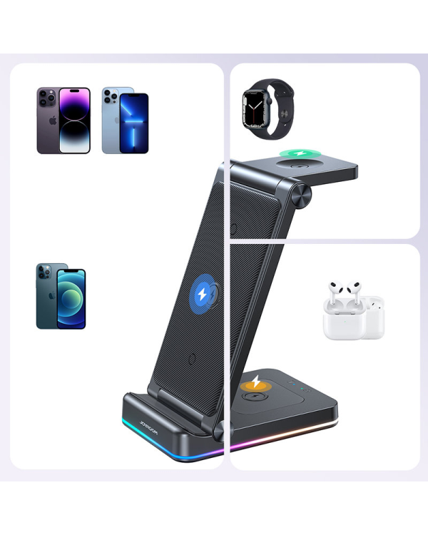 Joyroom JR-WQN01 Индукционное зарядное устройство 3 в 1 для устройств Apple - iPhone | Apple Watch | Airpods | 15 Вт черный