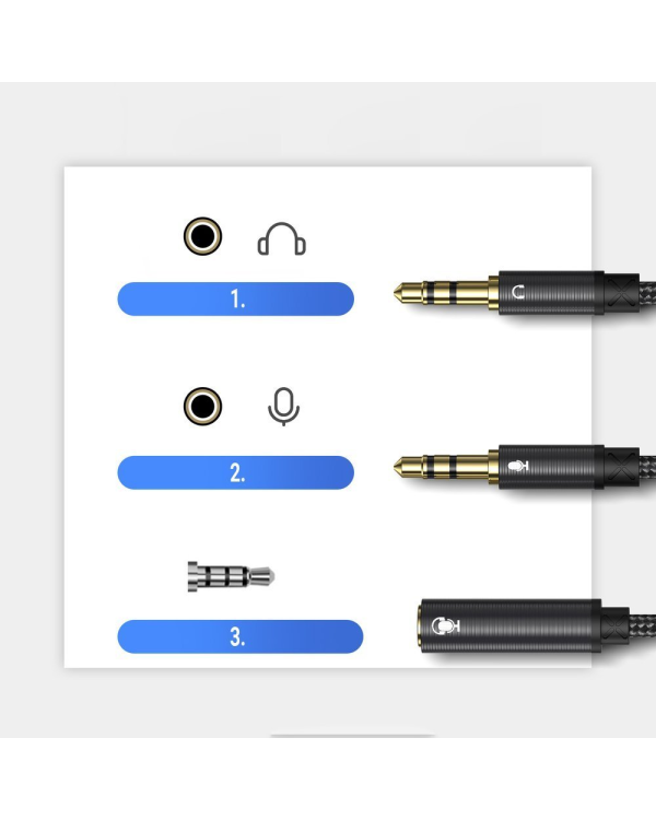 Joyroom AUX splitter audio cable 3,5 mm mini jack (female) - 2x 3,5 mm mini jack (male - microfon and headphones) 0,2m black (SY-A05)
