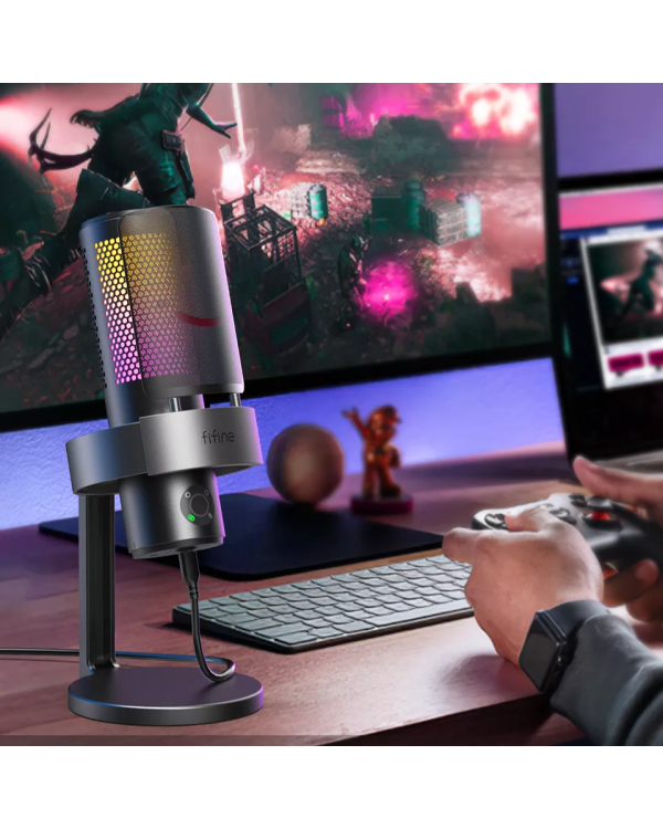 Микрофон Fifine A9 RGB для игр | подкасты | потоки | штатив | черный