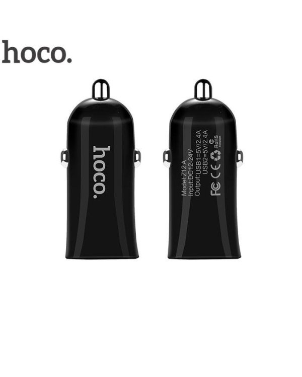 Hoco Premium Elite Z12 Fast Dual USB Универсальный 2.4A 2x USB Быстрое Автомобильное зарядное устройство черный
