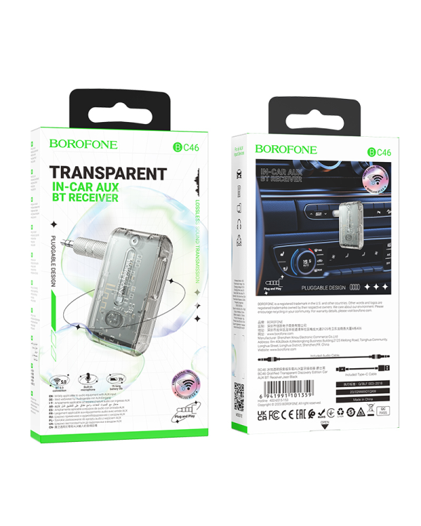 Borofone BC46 автомобильный FM-трансмиттер Bluetooth 5.0 | микрофон | прозрачный