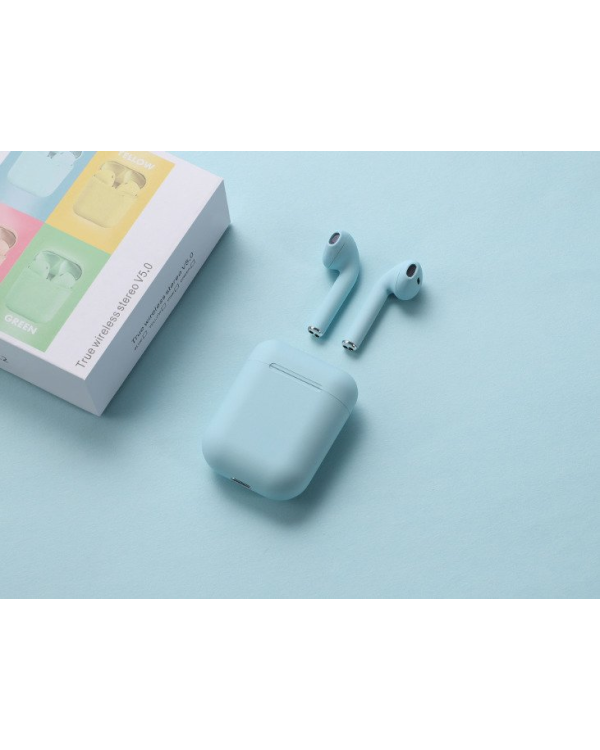 Беспроводные наушники iNpods i12 с микрофоном (голубые)