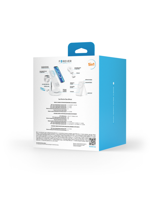 Forever MACS-100 magnetic wireless charging station with power bank white 5in1