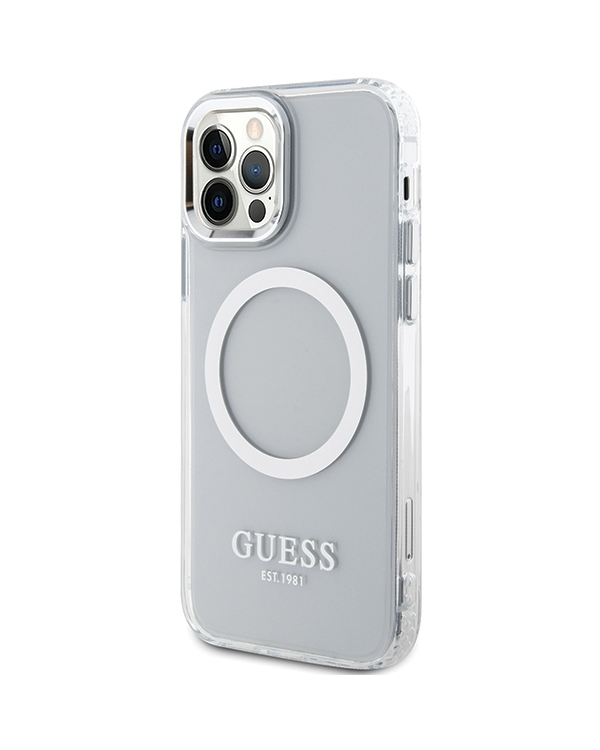 Guess GUHMP12MHTRMS iPhone 12|12 Pro 6.1" |Серебристый жесткий чехол Metal Outline Magsafe