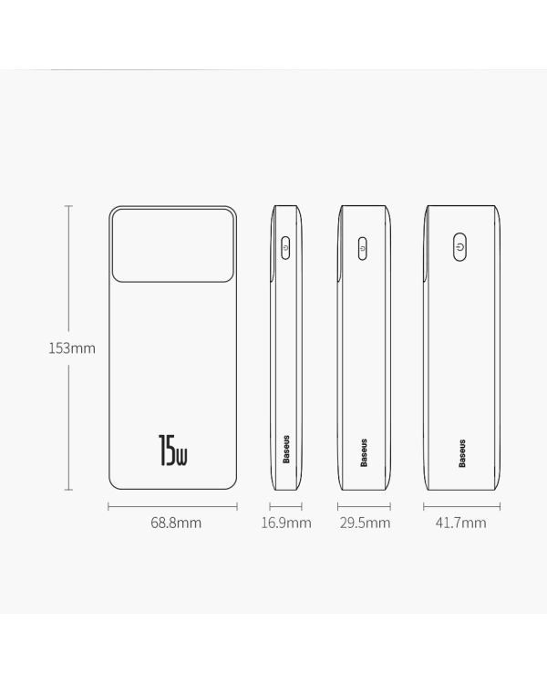 Повербанк Baseus PPDML-J02 Bipow 20000mAh 20W / 2x USB / USB Type C / micro USB / белый