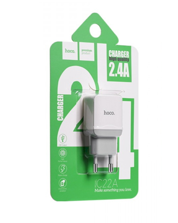Hoco Premium Smart C22A Универсальное 2.4A зарядное устройство USB Белый