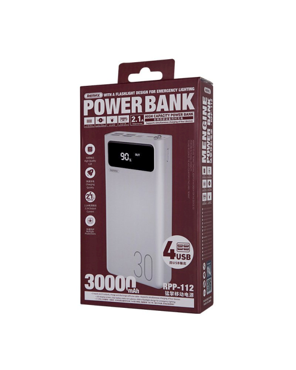 Remax RPP-112 Портативный аккумулятор 30000 mAh / 2.1A / 4 x USB Белый
