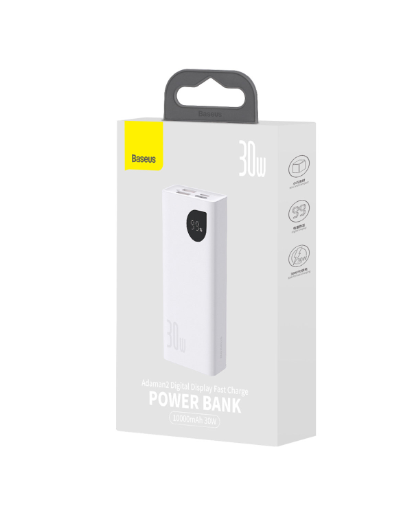 Baseus Adaman2 power bank with digital display 10000mAh 30W 2 x USB | 1x USB Type C Power Delivery Quick Charge SCP white (PPAD040002)