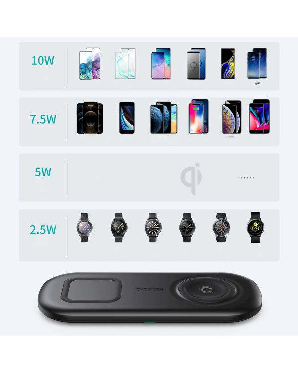 Choetech Qi 15w wireless charger for phone headphones and Samsung Galaxy Watch black (T570-S)