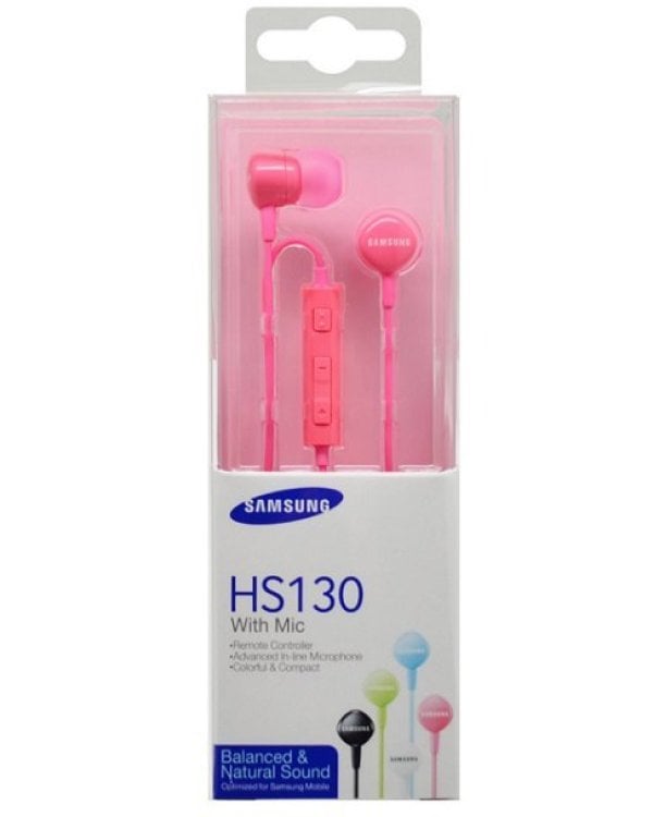 Samsung HS130 Наушники с микрофоном и пультом регулировки громкости 1.2m Розовые (EU Blister)