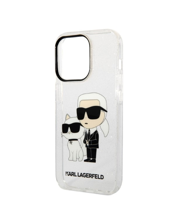 Karl Lagerfeld IML Glitter Karl and Choupette NFT Case for iPhone 14 Pro Transparent