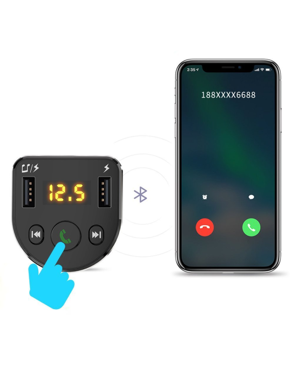 Dudao FM-передатчик Bluetooth автомобильное зарядное устройство MP3 3.1 A 2x USB черный (R2Pro черный)