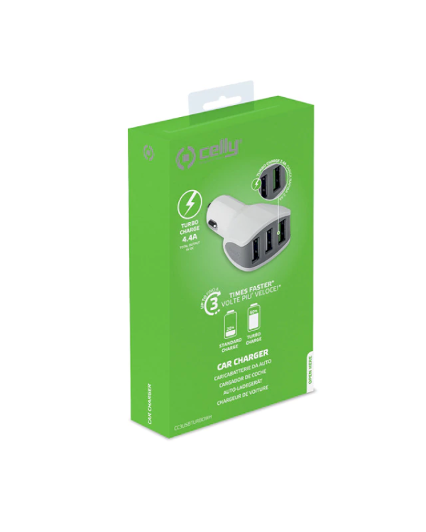Celly Triple Fast Charge Премиум Автомобильная Зарядка 12 / 24V / 4.4A Белая