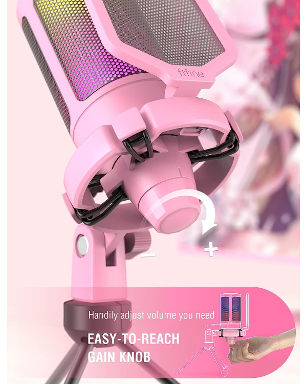 Микрофон Fifine AmpliGame A6V RGB для игр | подкасты | потоки | штатив | розовый