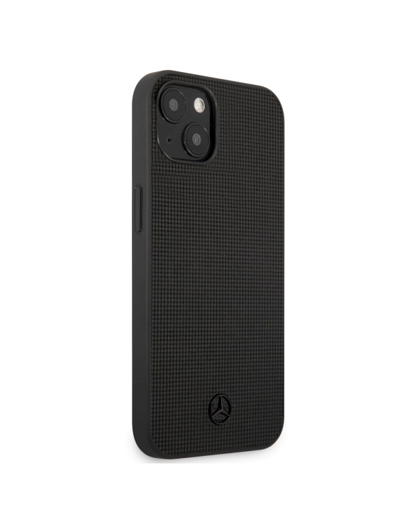 MEHCP13SMBLBK Mercedes Genuine Leather Meshed Hard Case for iPhone 13 Mini Black