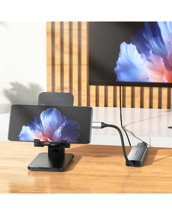 Borofone Adapter DH15 Buddy 6 in 1 - Type C to HDMI + Type C + USB 3.0 + USB 3.0 + SD + microSD - PD 100W grey